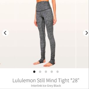Lululemon Still Mind 28" Inseam Leggings Interlink Ice Grey Black Size 6